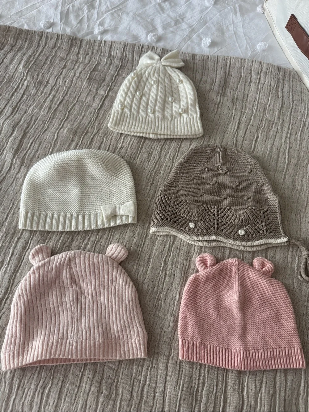 Carter's Soft Knit Baby Hat Set in Cream, Pink & Brown - 5 Pack